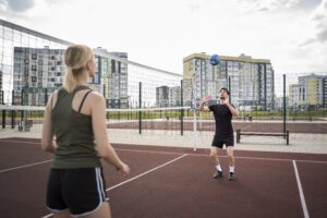 Volleyball Court Players having match